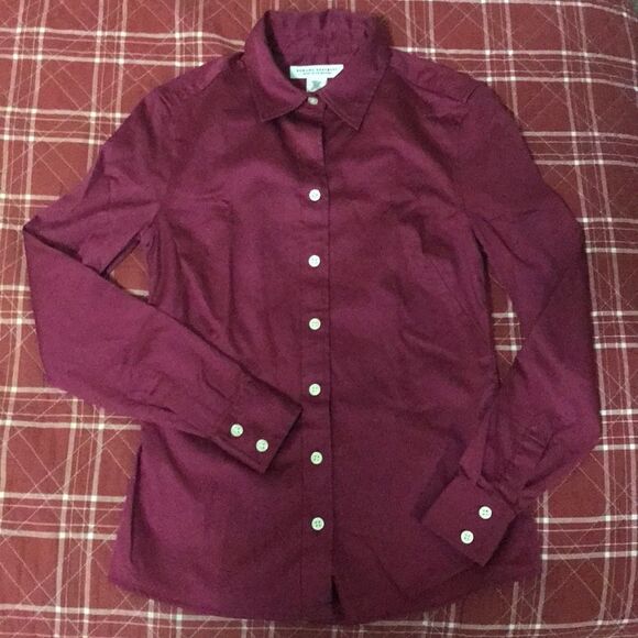 Banana republic petite collared button down long sleeve burgundy shirt - Picture 2 of 9